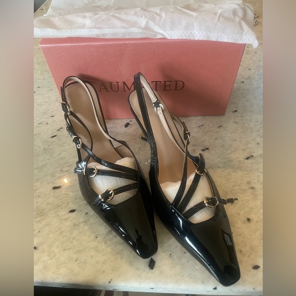 AUMOTED Womens Slingback Stiletto Pointed Toe Metallic Buckle Pumps 8.5, BNIB - Picture 3 of 12